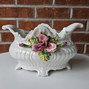 Elegant Floral Ceramic Bowl with Pink Accents